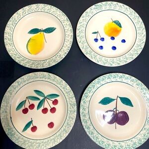 Lot Of 4 Hartstone Pottery Fruit Salad Plate Pear Peach Plum Cherry